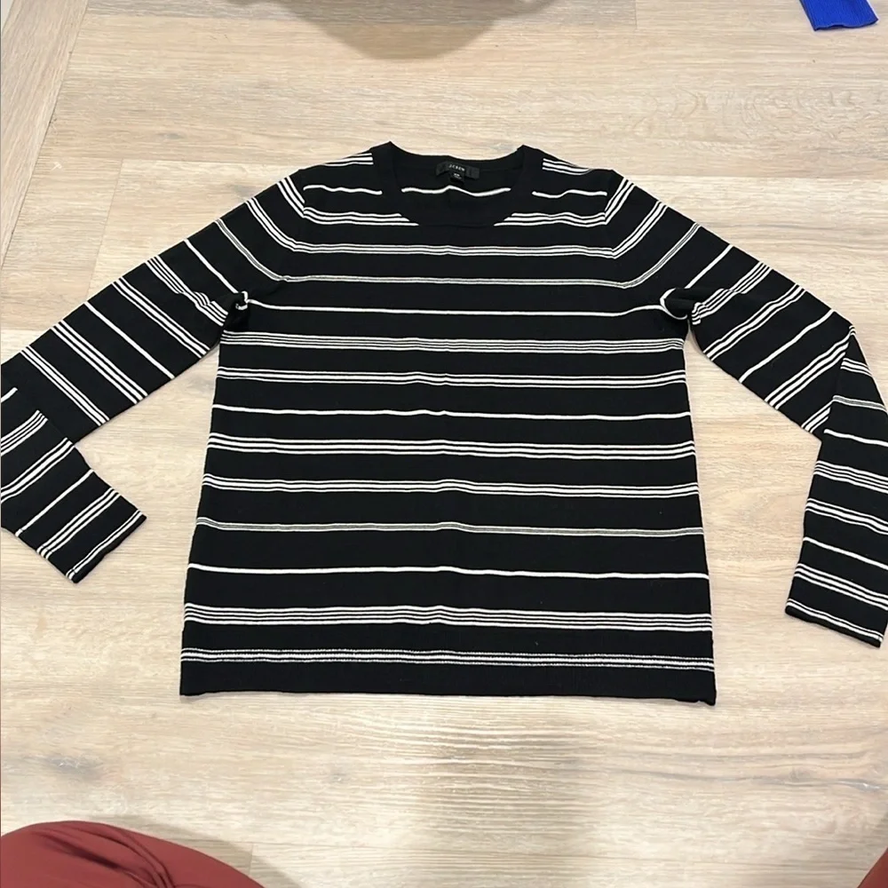 J. Crew | Margot Crewneck Merino Wool Sweater black white classic stripe